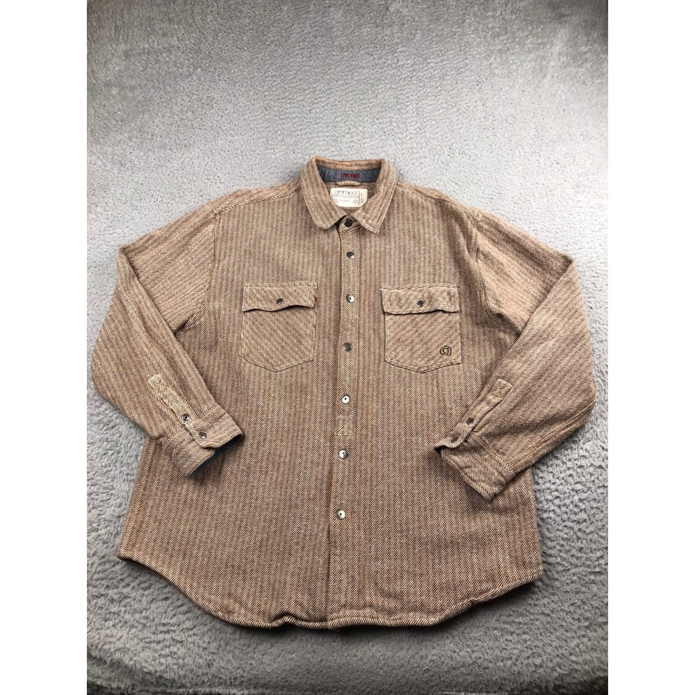Gramicci Expedition Shirt Jacket Mens L Brown Striped Heavyweight Cotton Utility